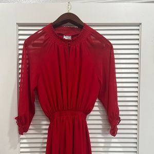 Karen walker midi red dress, 3/4 sheer sleeves